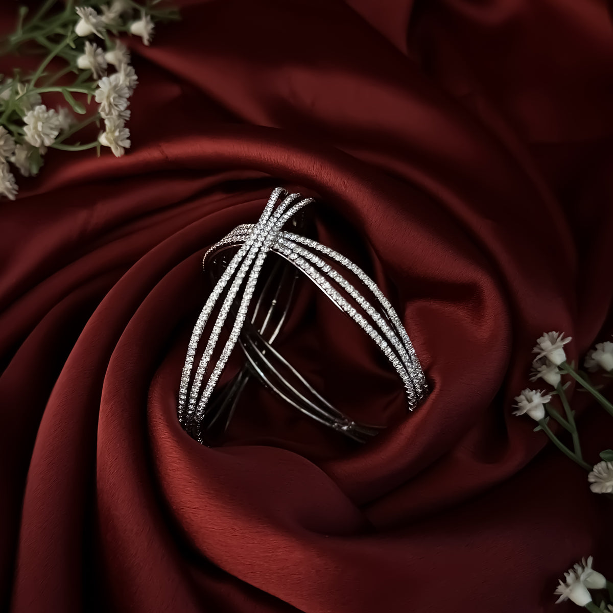 Silver Rishika Premium AD Bangles (Set of 2)