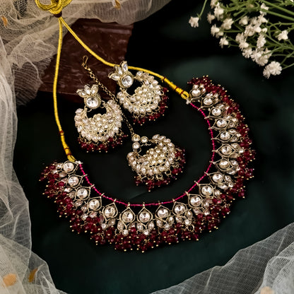 Harleen Premium Pearl Necklace Set - Magenta Pink