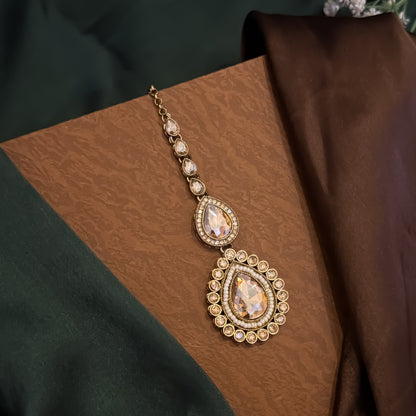 Ashiya Double Layer Designer Zircone Kundan Necklace Set - Golden