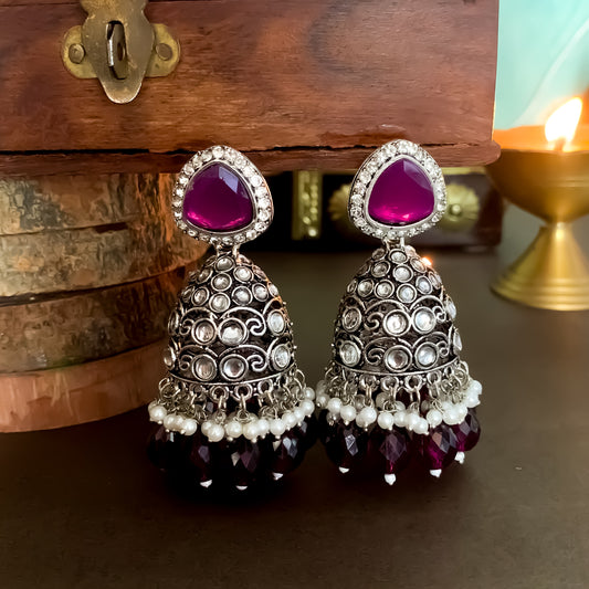 Sharini Pearl Jhumka Earrings- Purple