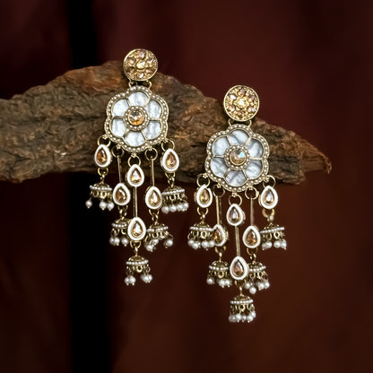 Tarini Jadau MOP Dangler Earrings - Golden