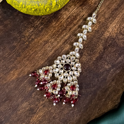 Shabana Premium Kundan Pearl Choker Necklace Set - Maroon