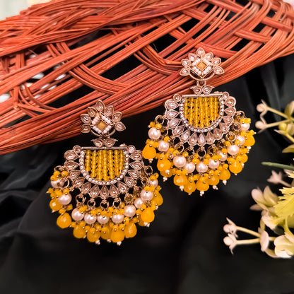 Mansa Kundan Pearl Chandbali - Yellow