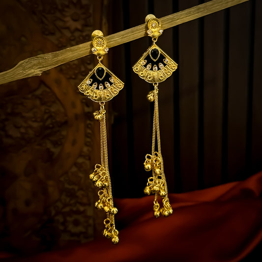 Ritika Kashmiri Brass Ghungroo Earrings - Black