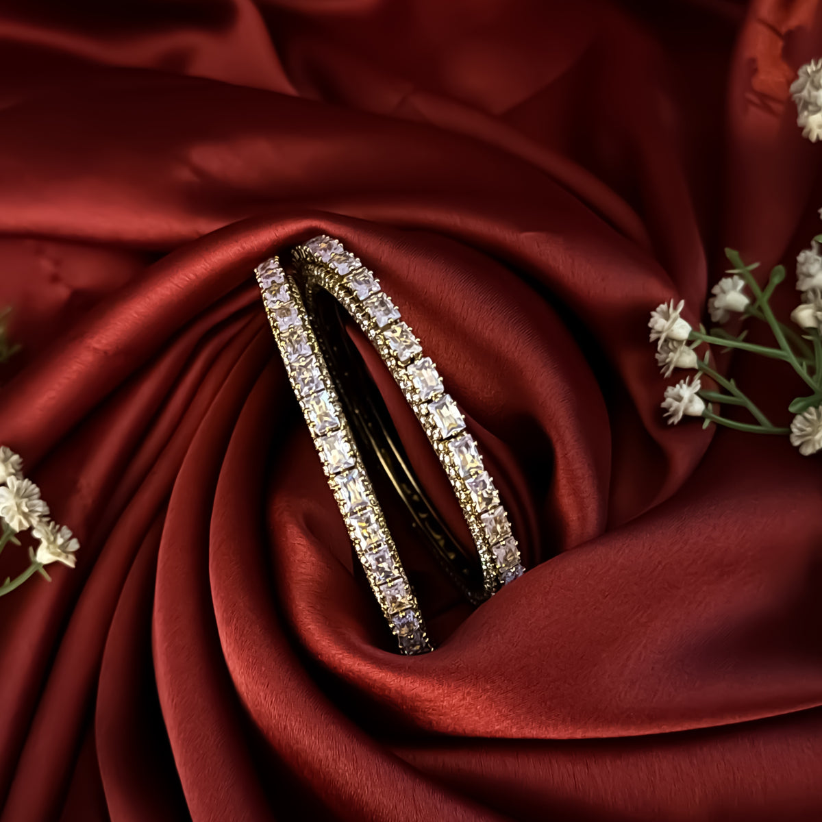 Golden Sharvi Premium AD Bangles (Set of 2)