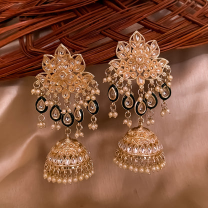 Kasee Kundan Jhumka Earrings - Golden