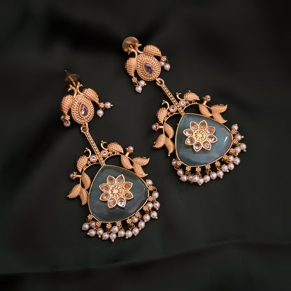 Imani Premium Kashmiri Brass Earrings - Golden & Turquoise