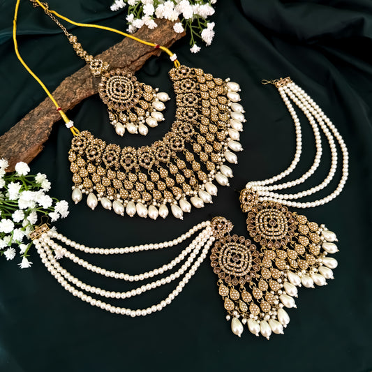 Riwaz Jadau Reverse AD Necklace Set - Golden