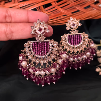 Mansa Kundan Pearl Chandbali - Wine