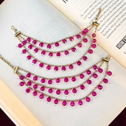 Ishana 3 Layer Pearl Detachable Earchains - Magenta Pink