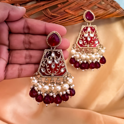 Sanskriti MOP Pearl Chandbali - Maroon