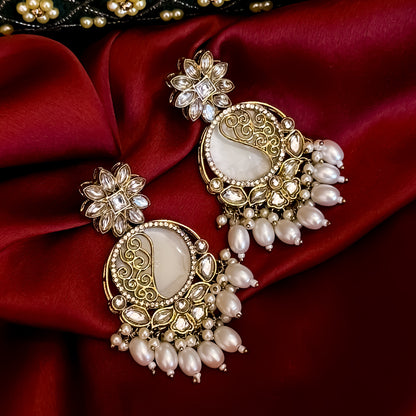 Ishika Premium Cutwork MOP Premium Chandbali Earrings - Golden