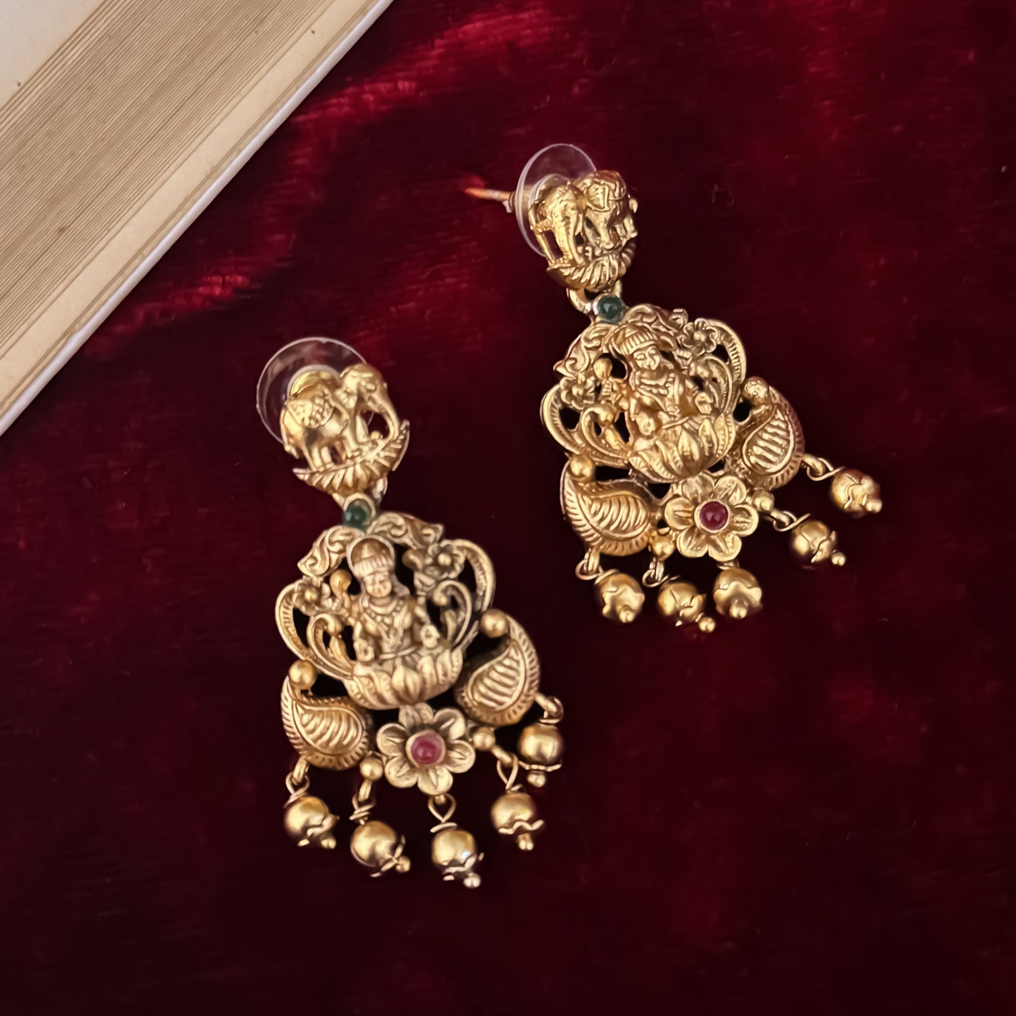 Devika Lakshmi Temple Necklace Set - Pink & Green