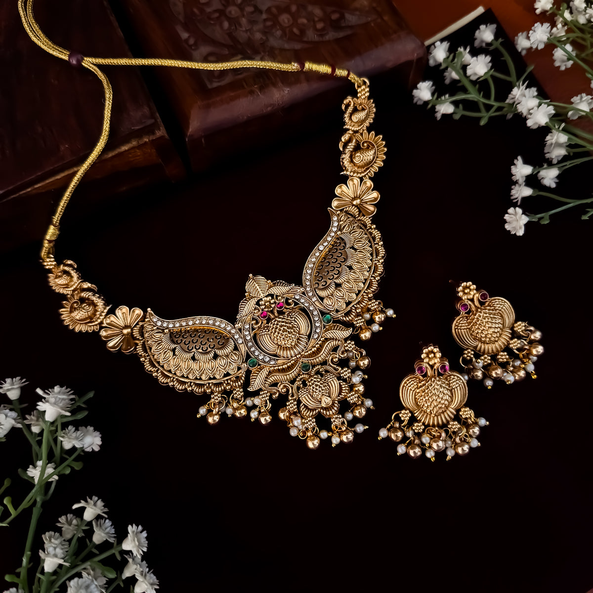 Golden Navya Temple Necklace Set