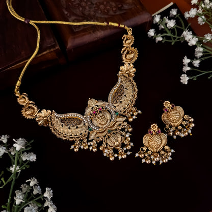 Golden Navya Temple Necklace Set
