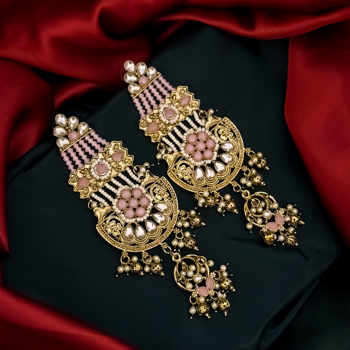 Raaj Rani Fusion Chandbali Earrings - Baby Pink