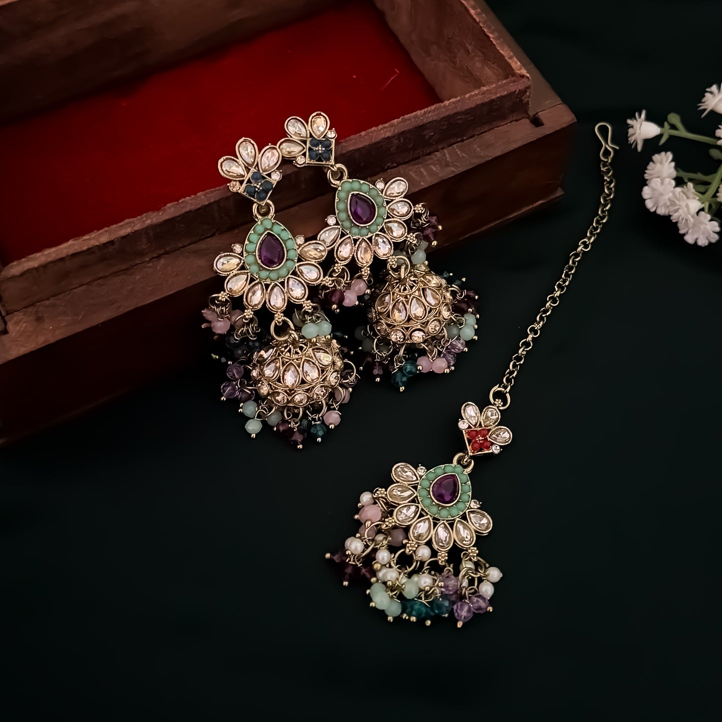 Haniya Jadau Reverse AD Necklace Set - Multi
