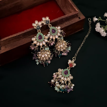 Haniya Jadau Reverse AD Necklace Set - Multi