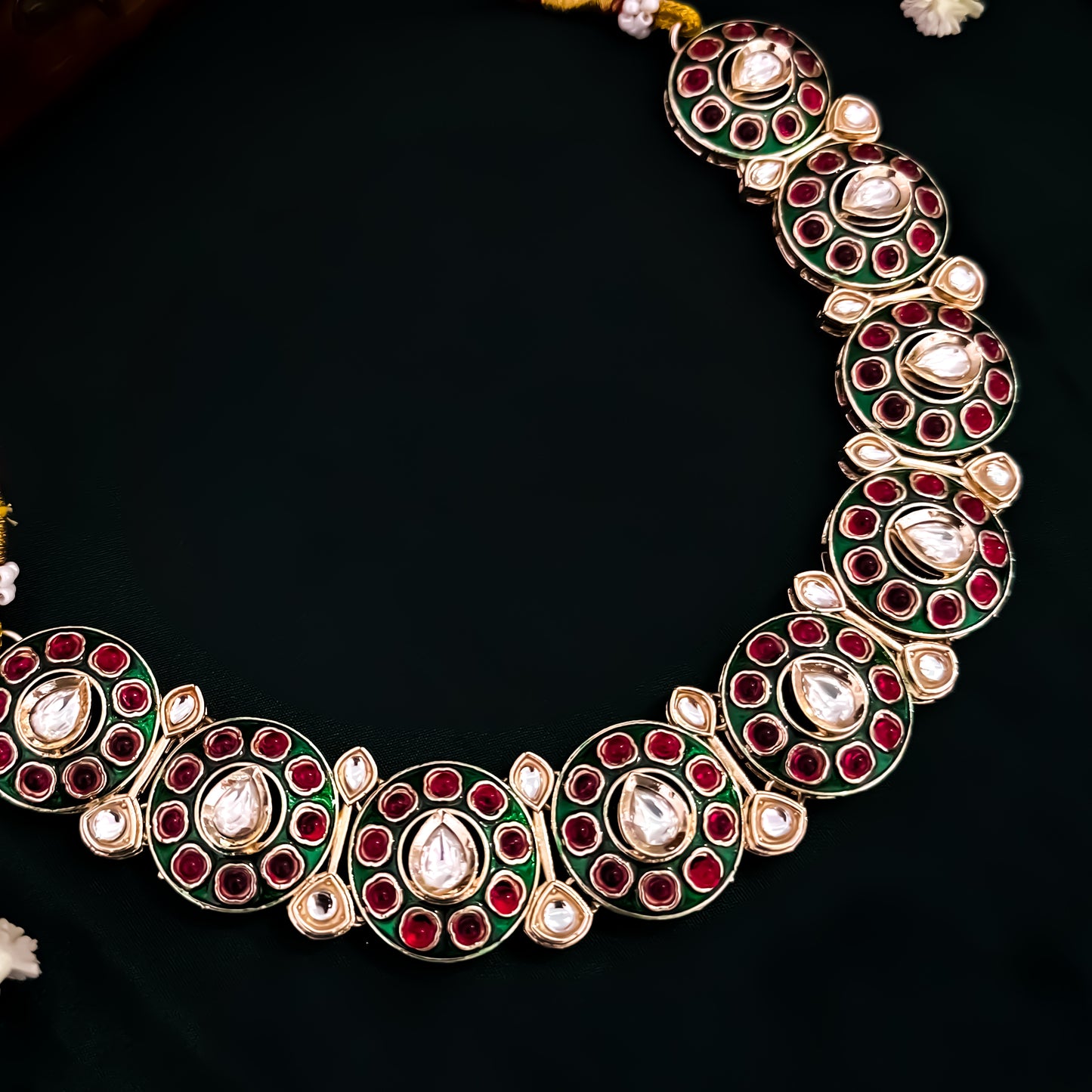 Brinda Kundan Necklace Set- Pink & Green
