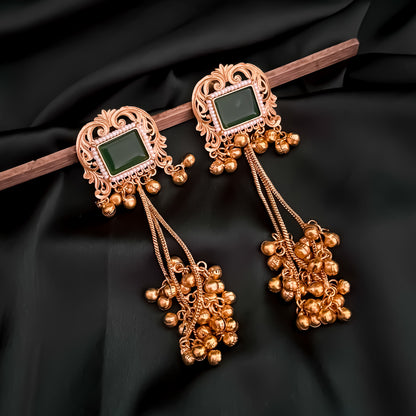 Kuntala Premium Kashmiri Brass Dejhoor Ghungroo Earrings - Golden & Green