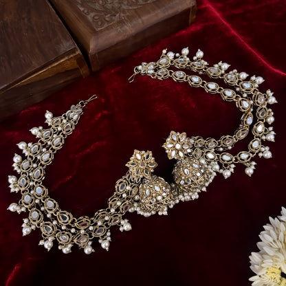 Reem Kundan Necklace Set with Detachable Sahara Earrings - Golden