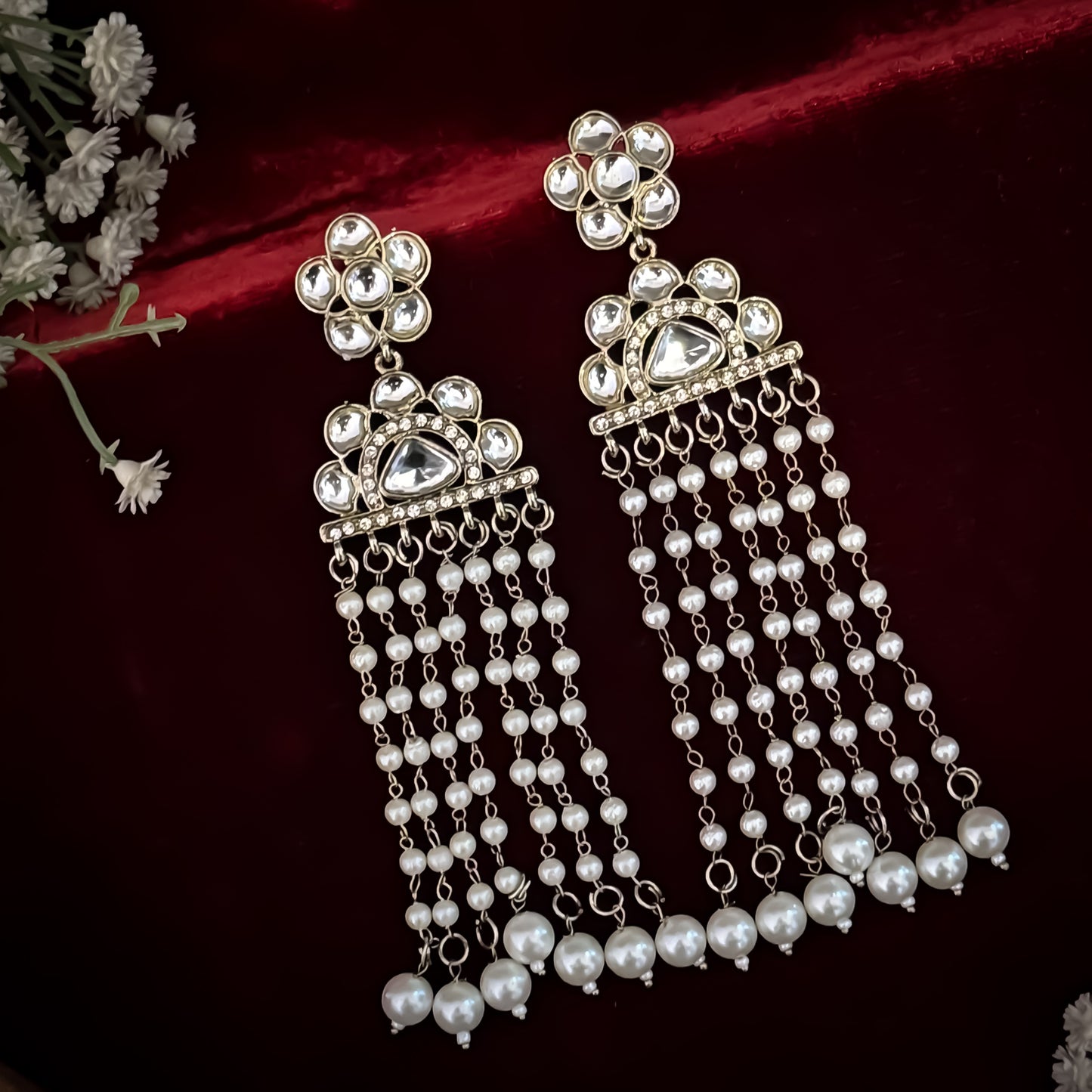 Nazar Kundan Dangler Earrings - Golden/Ivory