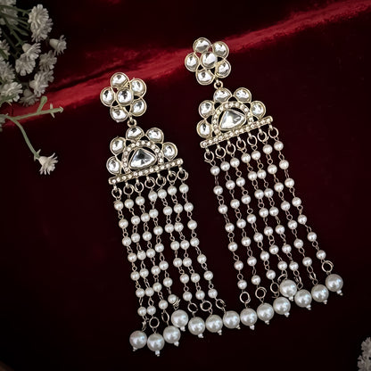 Nazar Kundan Dangler Earrings - Golden/Ivory