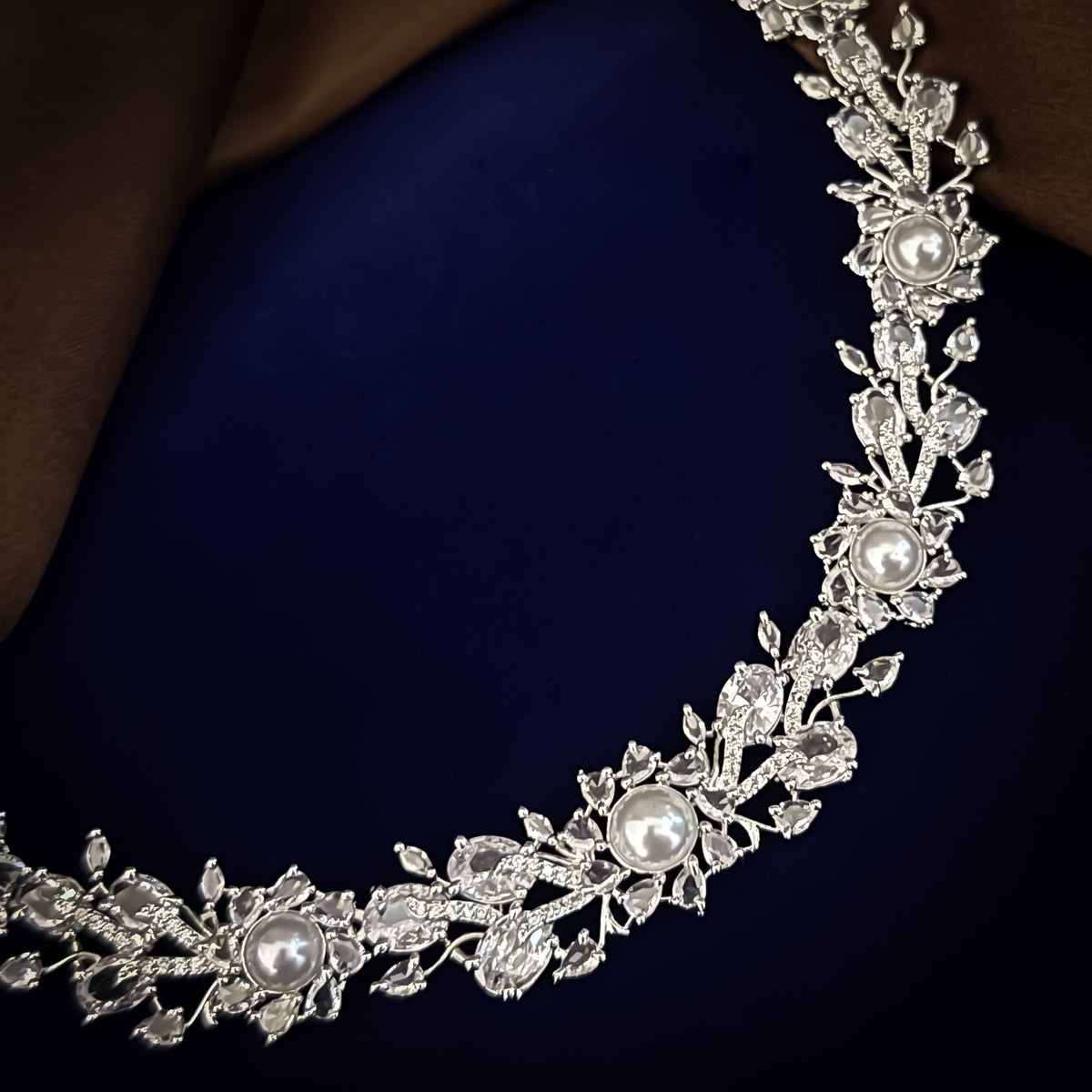 Crystal white Lucy Floral American Diamond Necklace Set
