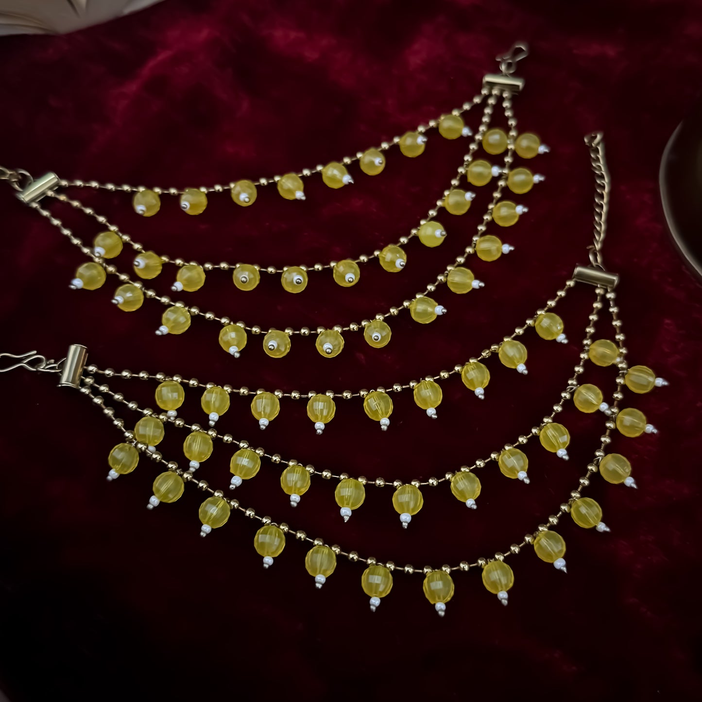 Ishana 3 Layer Pearl Detachable Earchains - Yellow