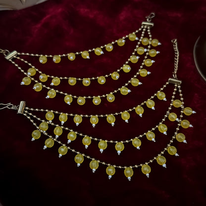 Ishana 3 Layer Pearl Detachable Earchains - Yellow