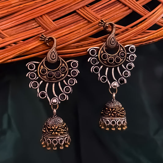 Prena Peacock SLA Dual Tone Brass Jhumka Earrings