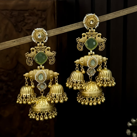 Falak Premium Kashmiri Matte Polish Jhumka Earrings - Pastel Green