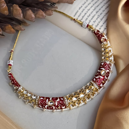 Malishka Meenakari Hasli Necklace Set - Maroon