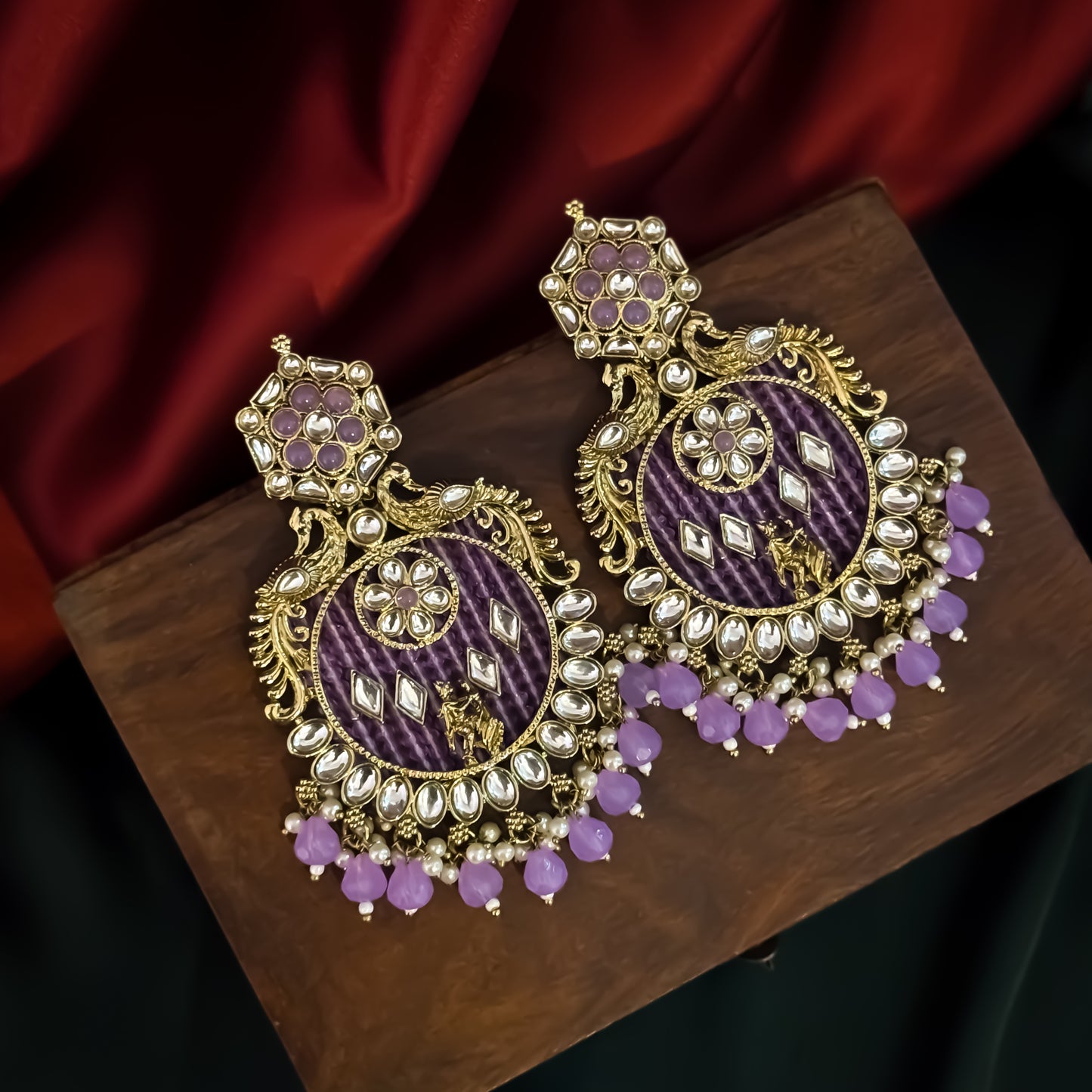 Dhwani Kundan Pearl Chandbali Earrings - Lavender