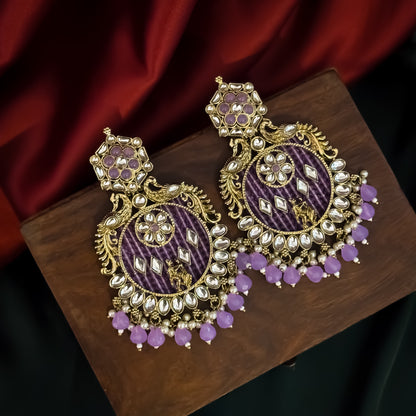 Dhwani Kundan Pearl Chandbali Earrings - Lavender