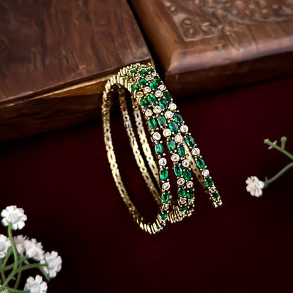 Emerald Green Avira Premium AD Bangles (Set of 4)