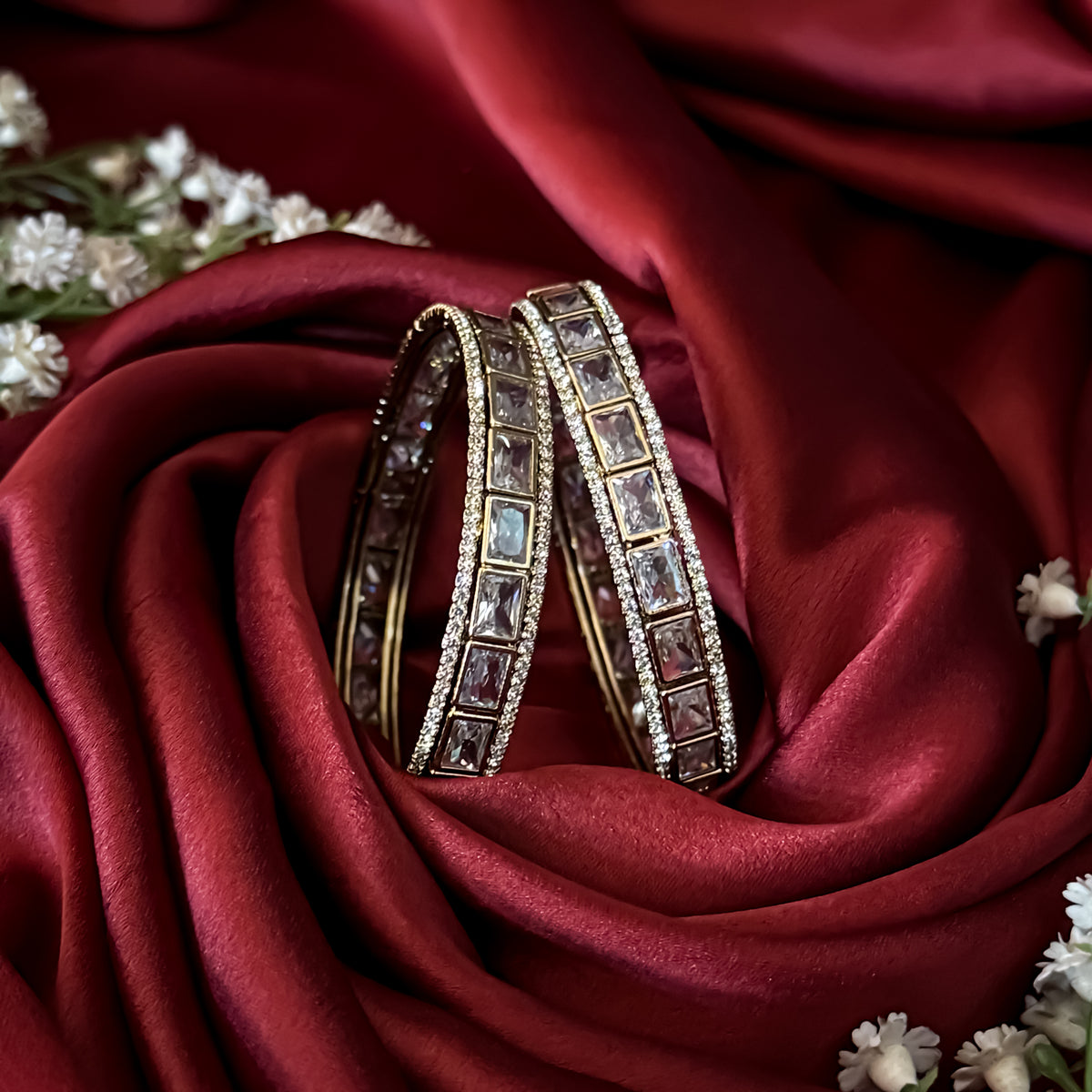 Golden Amara Premium AD Polki Bangles Golden (Set of 2)