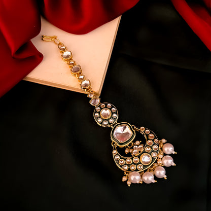 Divisha Premium Kundan Necklace Set - Golden & Green