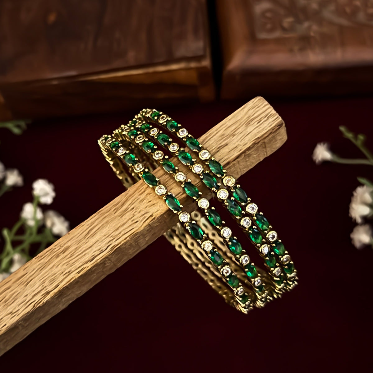 Emerald Green Avira Premium AD Bangles (Set of 4)