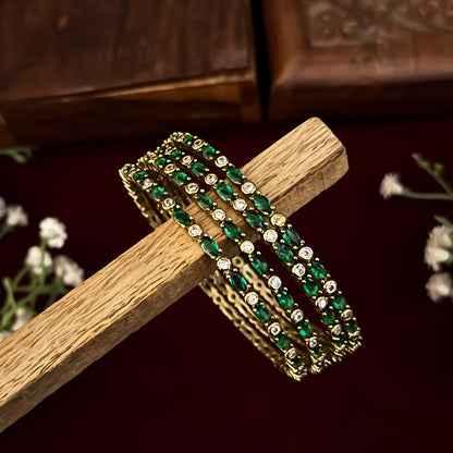 Emerald Green Avira Premium AD Bangles (Set of 4)