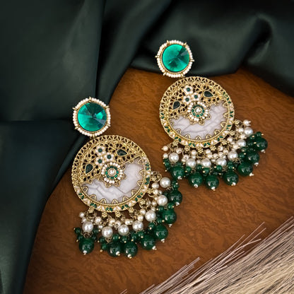 Green Pallavi MOP Pearl Chandbali Earrings
