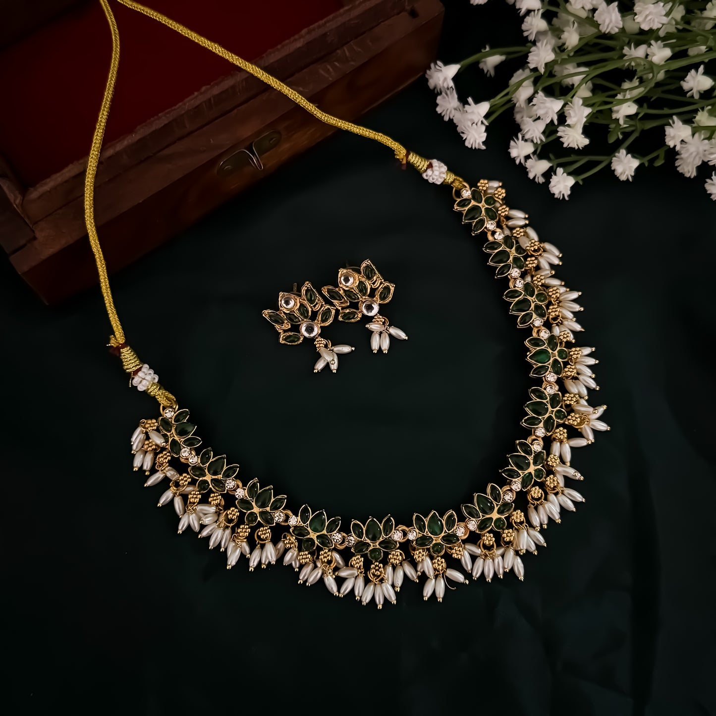 Lotus Rice Pearl Necklace Set