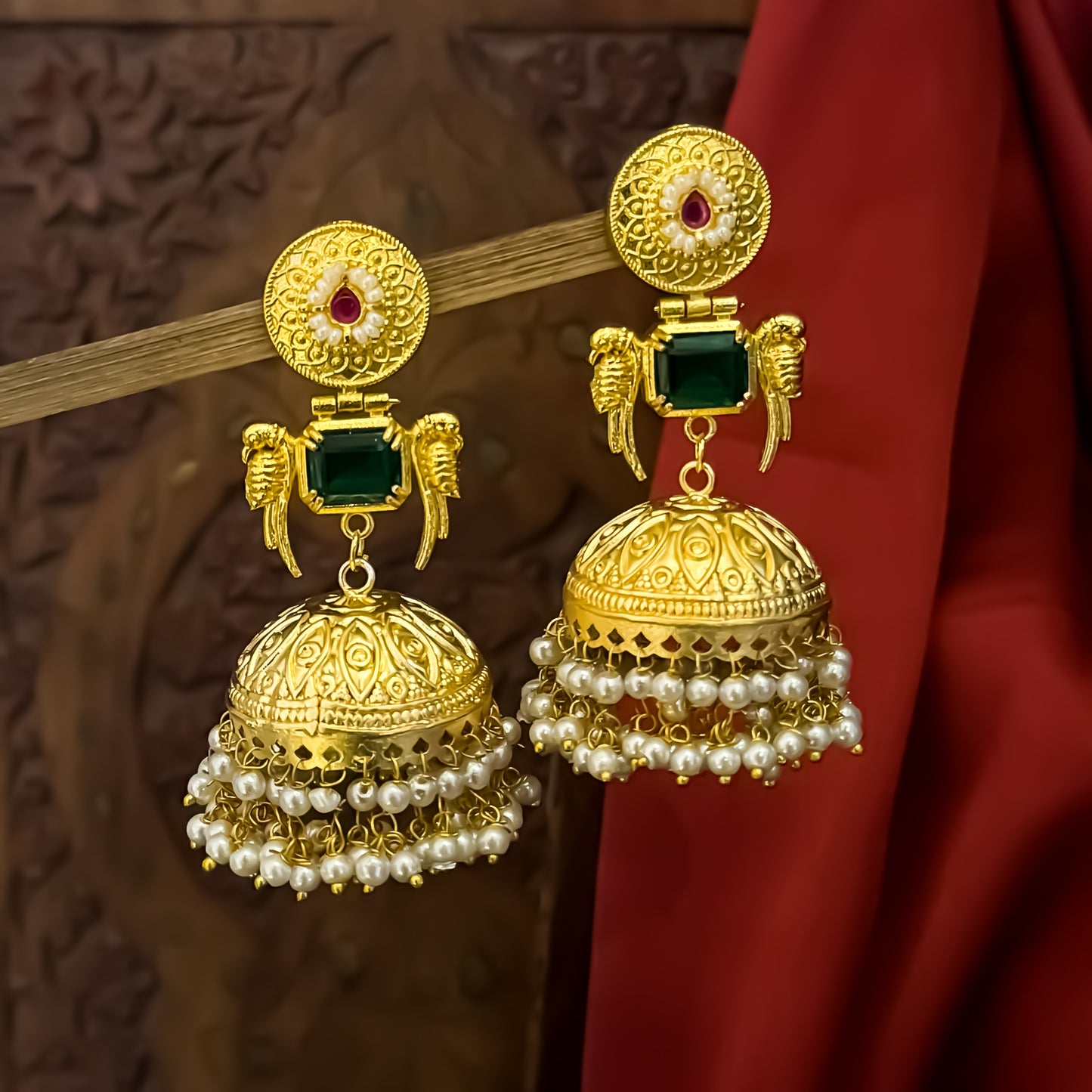 Hansina Kashmiri Brass Jhumka  Earrings - Green