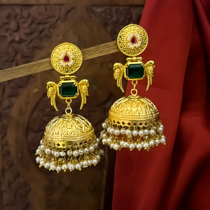 Hansina Kashmiri Brass Jhumka  Earrings - Green