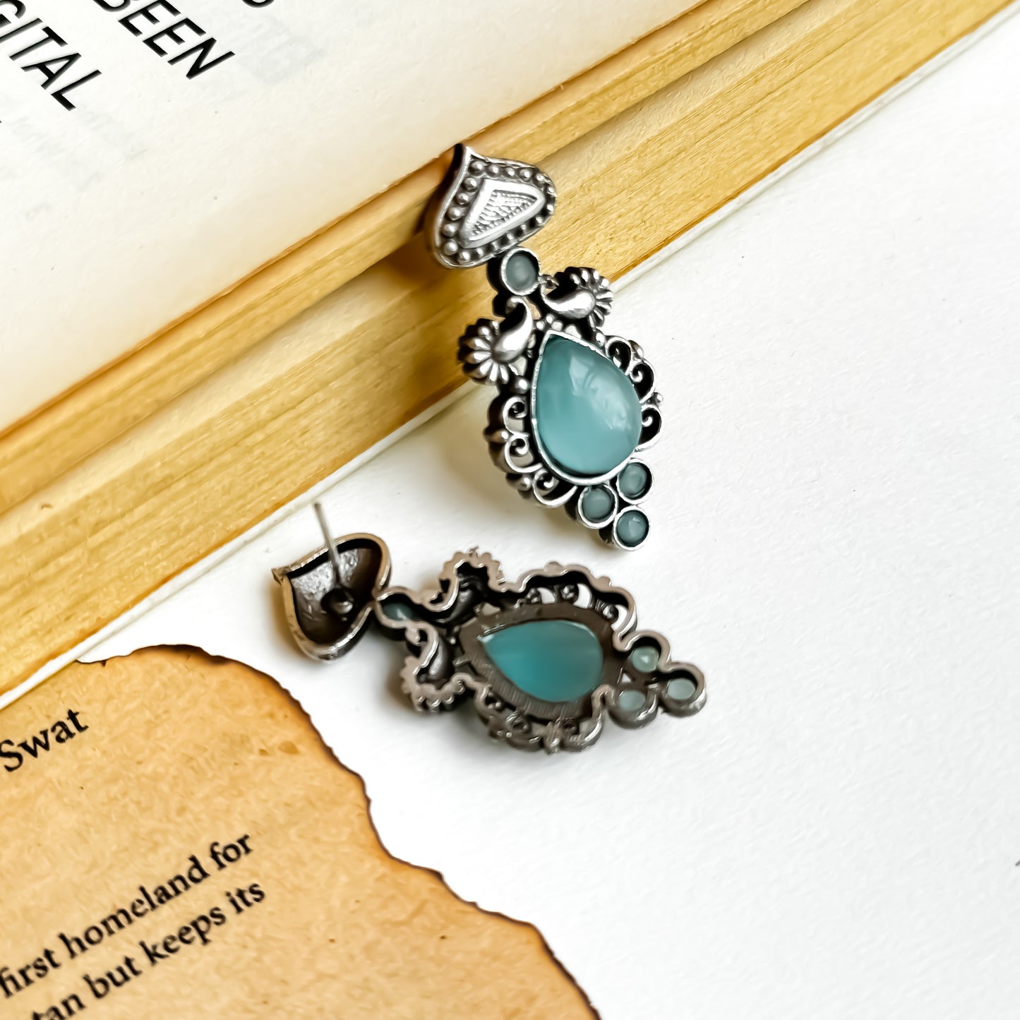 Gazal SLA Brass Earrings - Firoza/Turquoise