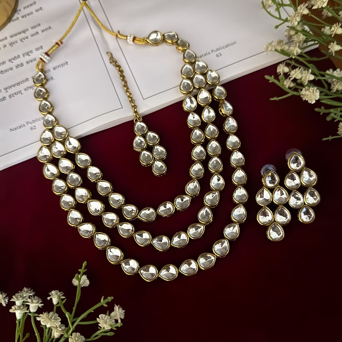 Golden Himakshi Triple Layer Kundan Necklace Set