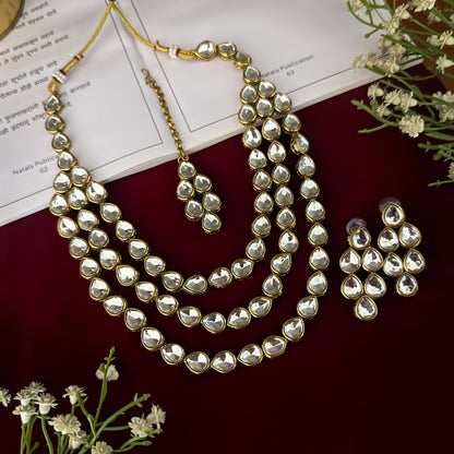 Golden Himakshi Triple Layer Kundan Necklace Set
