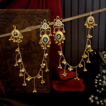 Afsana Premium Kashmiri Brass Sahara/Earchain Earrings- Green
