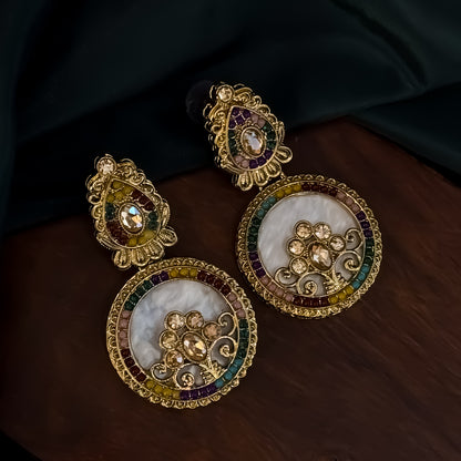 Itika Jadau MOP Chandbali Earrings - Multi