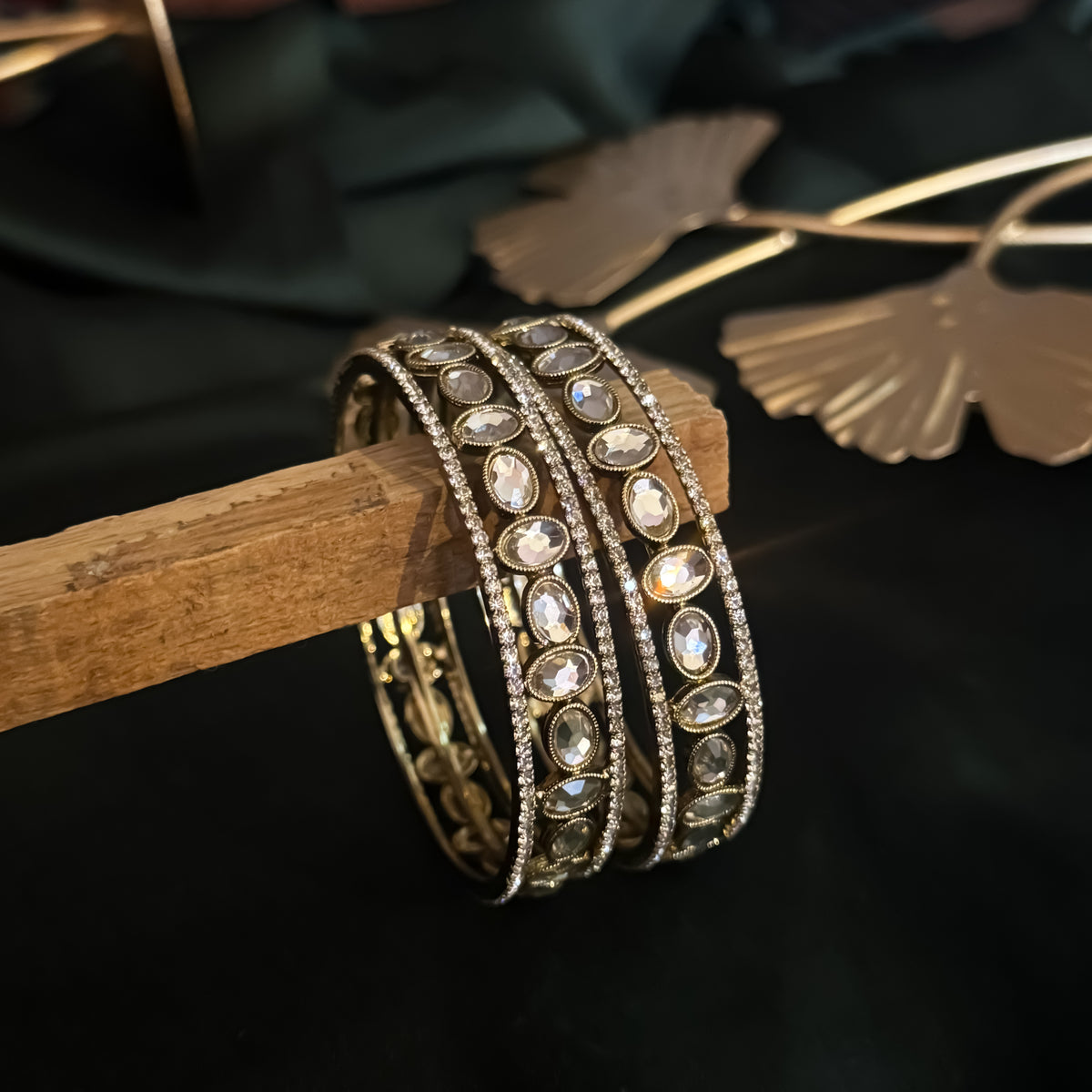 Alizeh Premium AD Polki Bangles Golden (Set of 2)